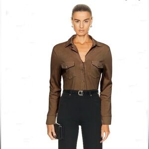 New! Nili Lotan Liam Jersey Button Down Cotton Shirt in Espresso NWT 🤎 Large